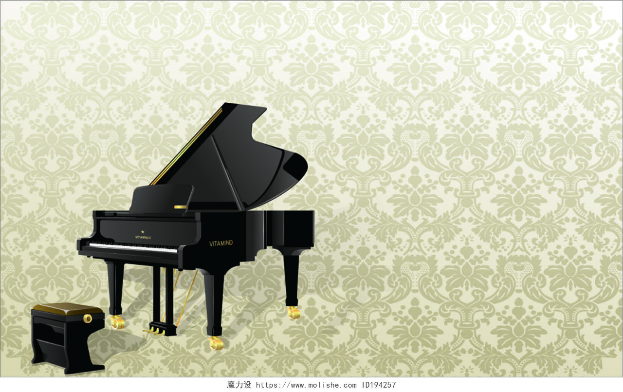 古典花纹背景艺术培训钢琴名片